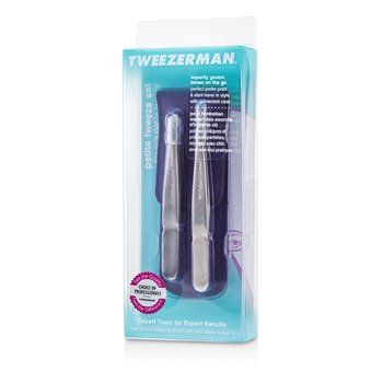 Petite Tweeze Set: Slant Tweezer + Point Tweezer - (With Lavendar Leather Case)